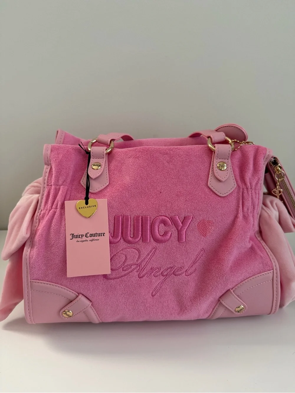 Juicy Couture Pink Suede 'Juicy Angel' Shoulder Bag with Heart Charm